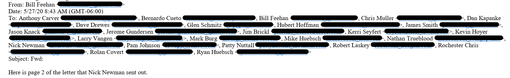 Bill Feehan email to La Crosse County Republican Party executive committee